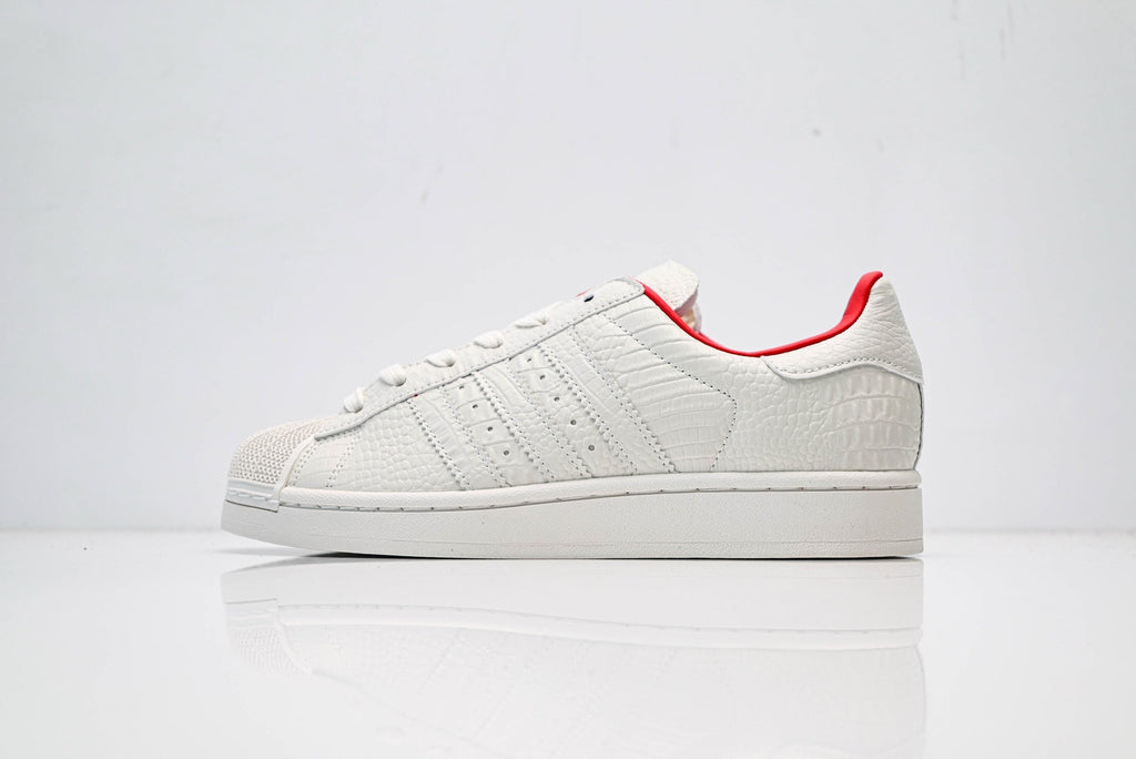 adidas Originals Superstar – White Croc-Embossed Upper with Red Lining & White Shell Toe