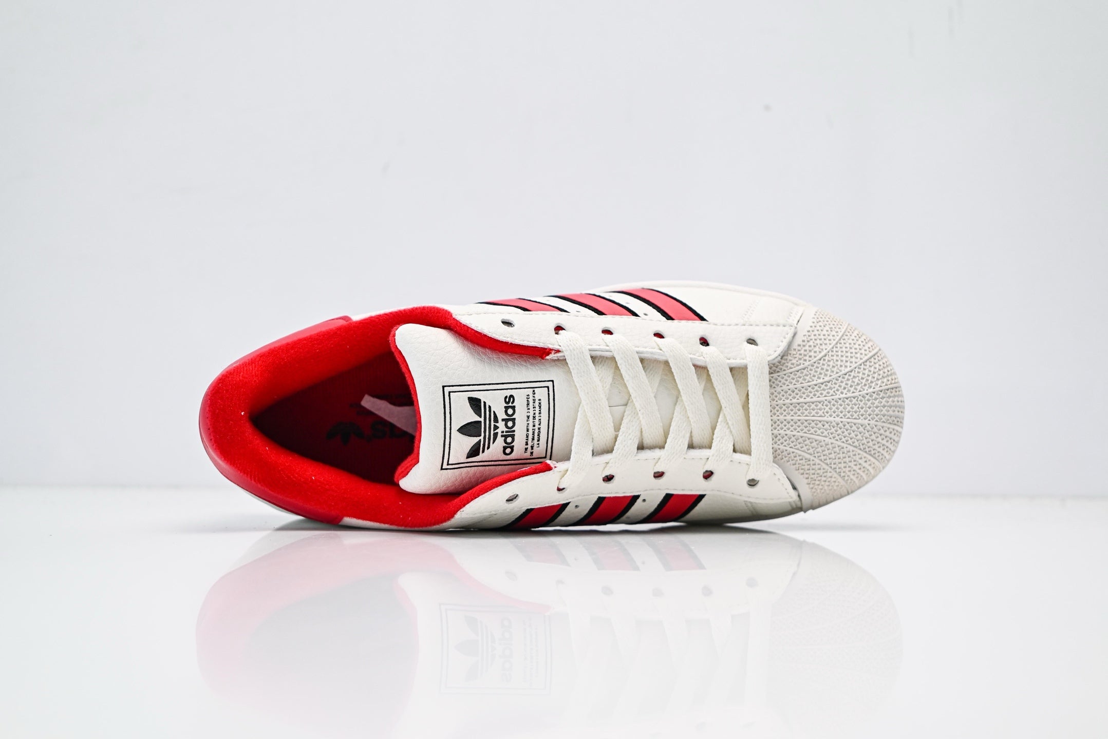 adidas Originals Superstar – White with Red 3-Stripes & Gum Brown Shell Toe