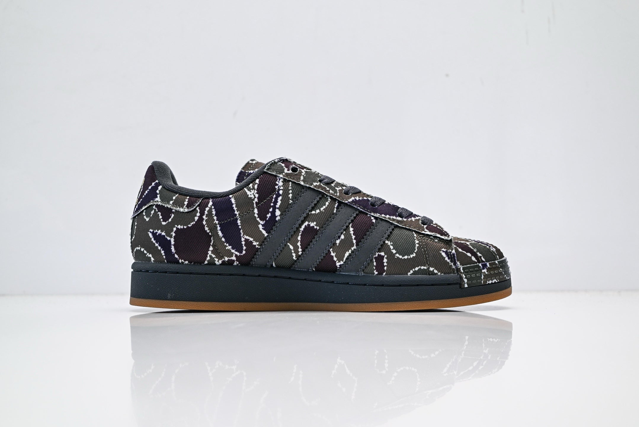 adidas Originals Superstar – Dark Floral Print Textile with Dark Grey & Gum Brown Shell Toe