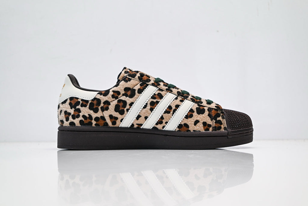 adidas Originals Superstar – Leopard Print Faux Fur with White 3-Stripes & Dark Brown Shell Toe
