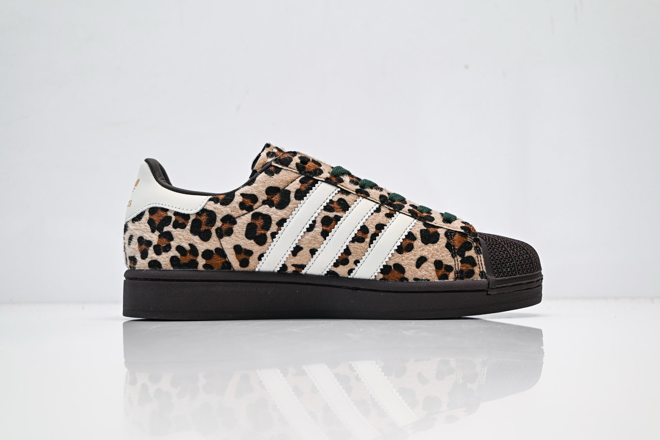 adidas Originals Superstar – Leopard Print Faux Fur with White 3-Stripes & Dark Brown Shell Toe
