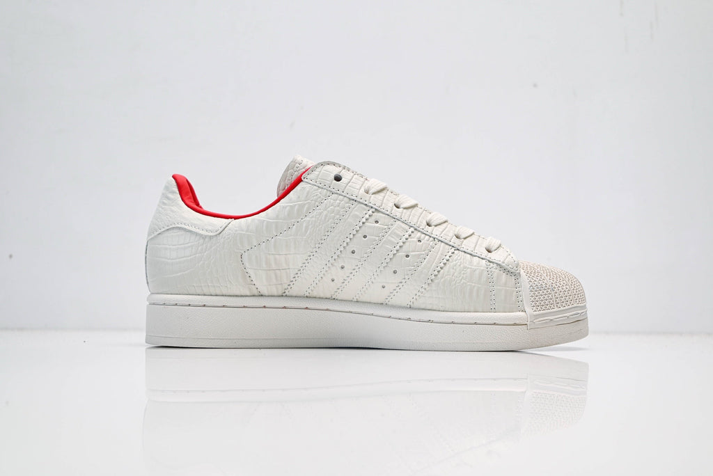 adidas Originals Superstar – White Croc-Embossed Upper with Red Lining & White Shell Toe