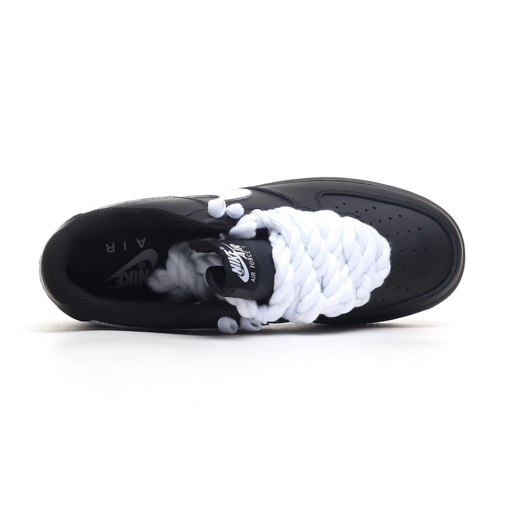 Nike Air Force 1 '07 Low 'Black / White' – Custom Thick Cream Rope Laces Edition