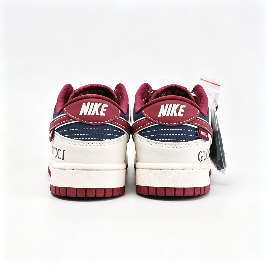 Nike Dunk Low Custom | Off-White Navy & Burgundy GG Print Low-Top Sneakers