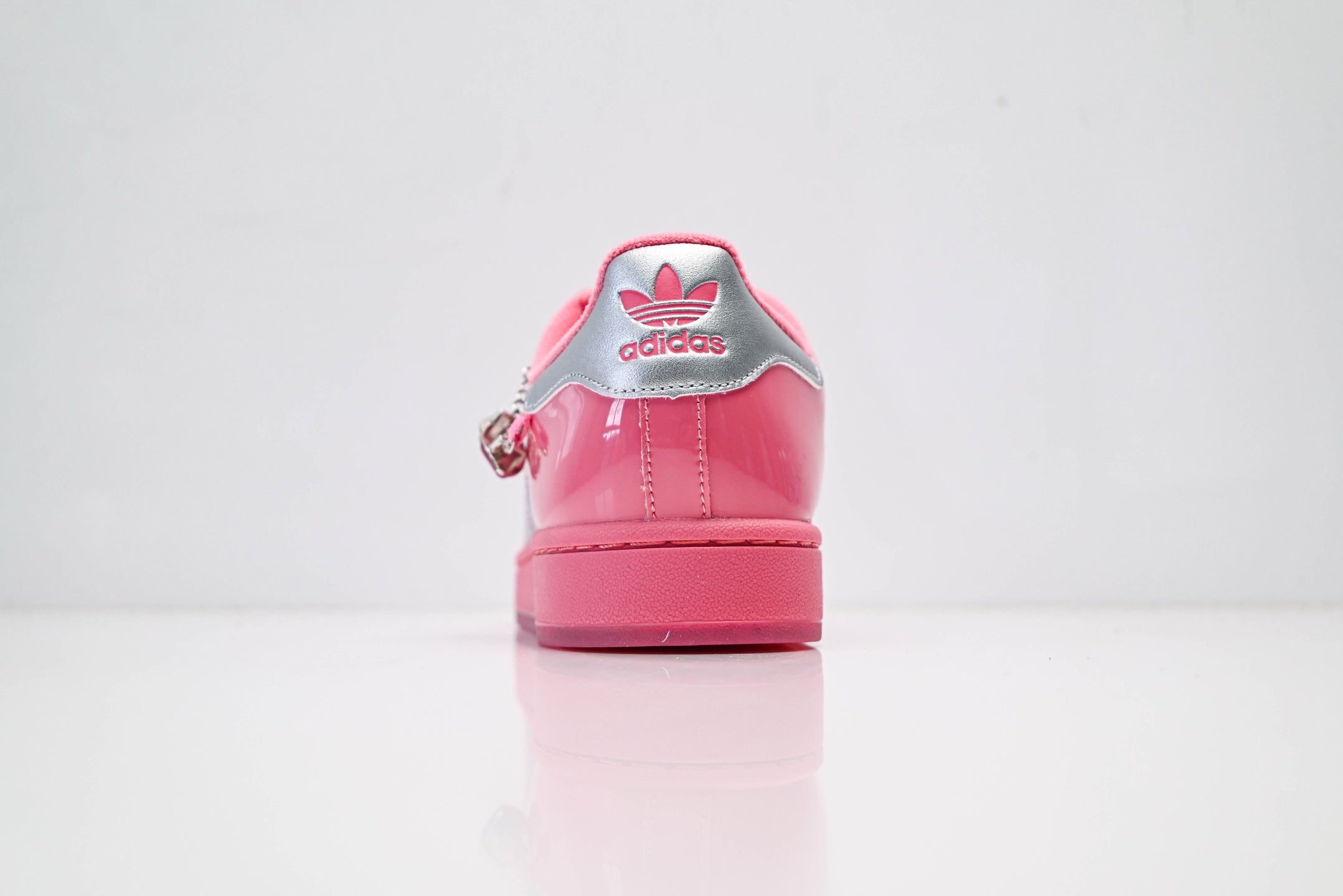 adidas Originals Superstar – Pink Patent Leather Upper with Silver Charm Detail & White Shell Toe