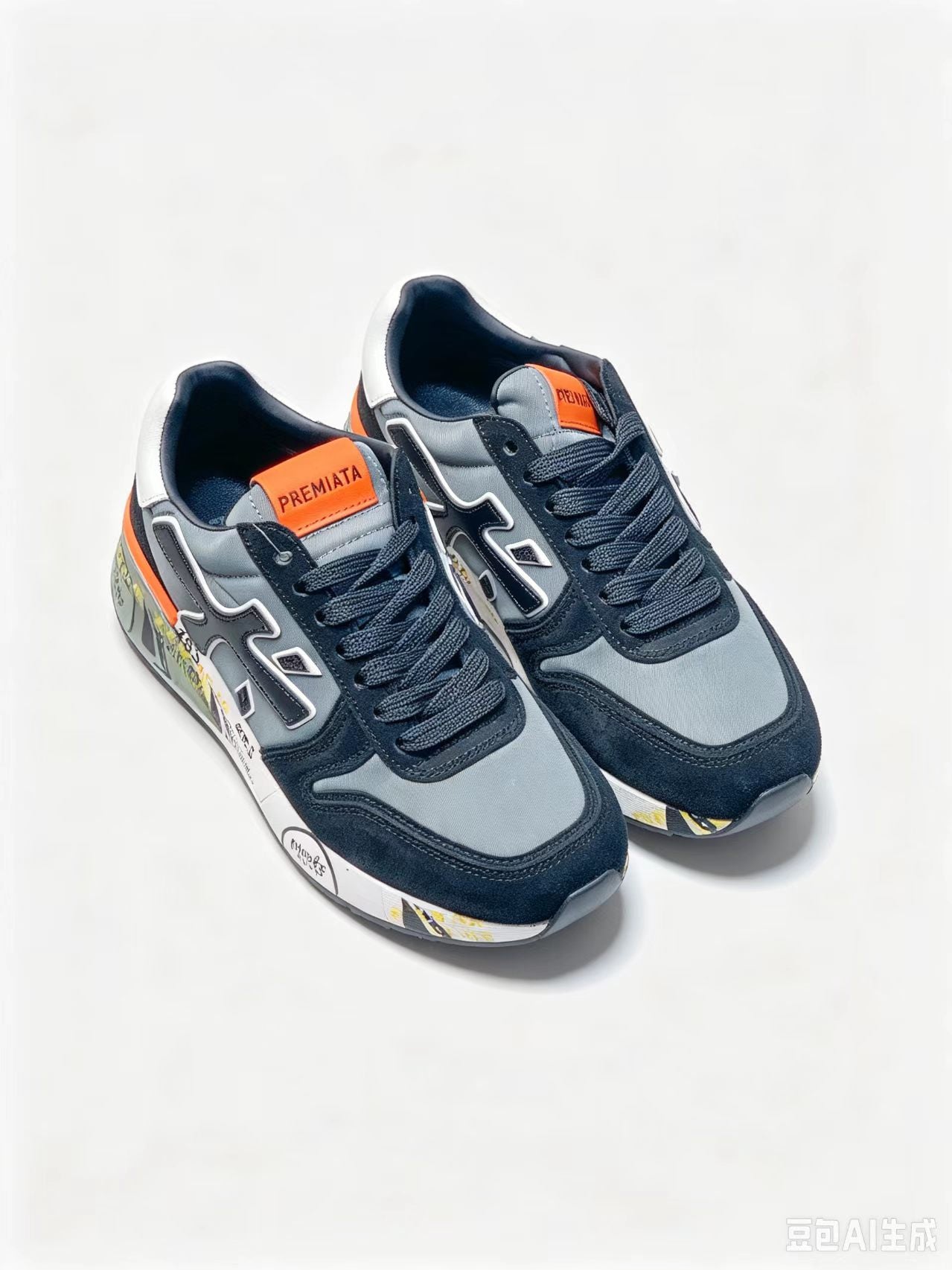 Premiata Retro Low-Top Sneakers | Blue & Orange | Suede & Cowhide | EU 38–45