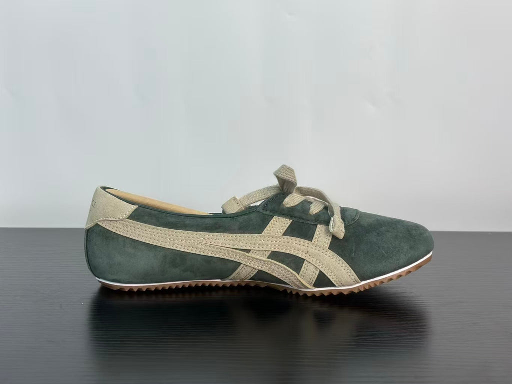 VERSACE × Onitsuka Tiger "Tai-Chi Sakura" Low-Top Sneakers | Olive Green | Leather & Suede | EU 36–41.5