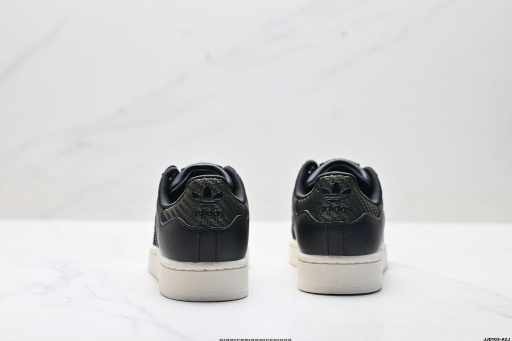 adidas Originals Superstar — Black & Olive-Green Woven | Off-White Shell Toe