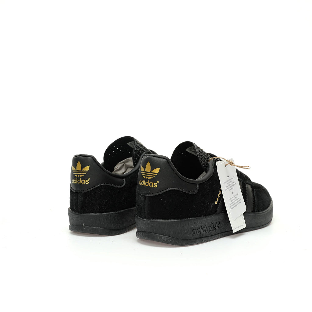 Adidas Originals Gazelle Indoor – All-Black / Gold Logo Suede Low-Top Sneakers