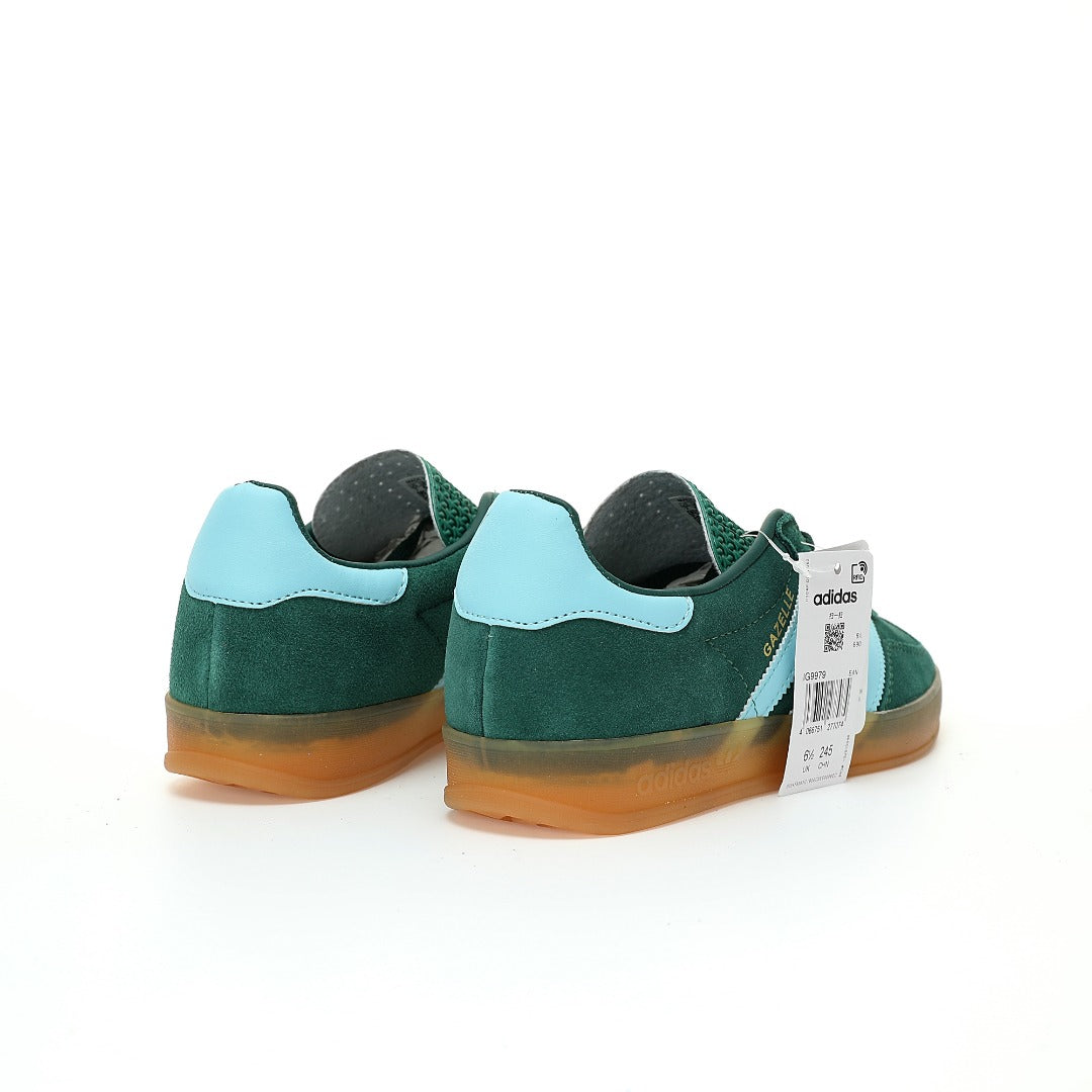 Adidas Originals Gazelle Indoor – Green / Light Blue Gum Suede Low-Top Sneakers