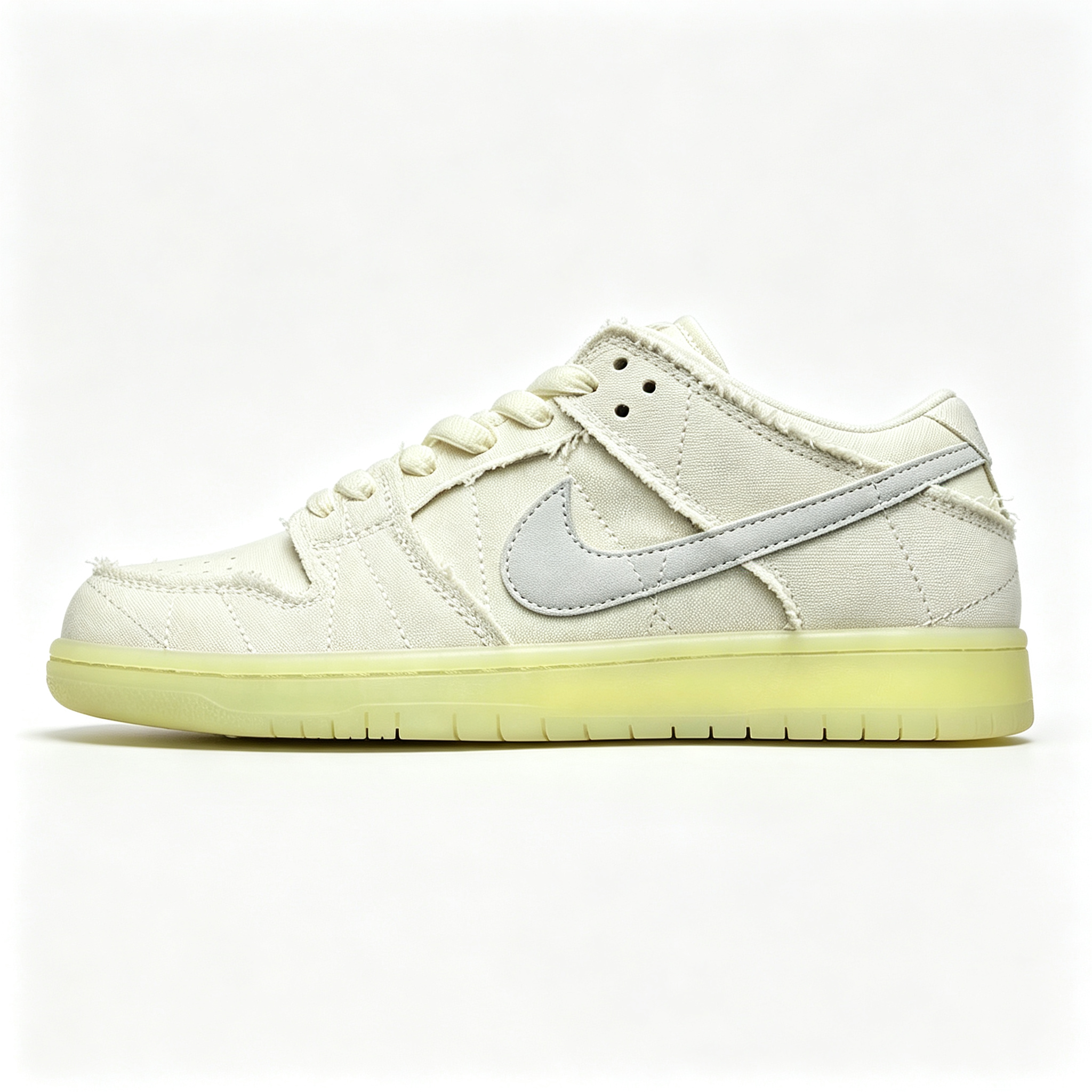 Nike Dunk Low Sneakers – Cream / Off-White | Frayed Canvas & Translucent Sole