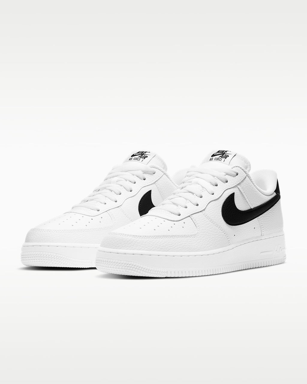Nike Air Force 1 '07 White Pebbled Leather Black Swoosh Sneakers