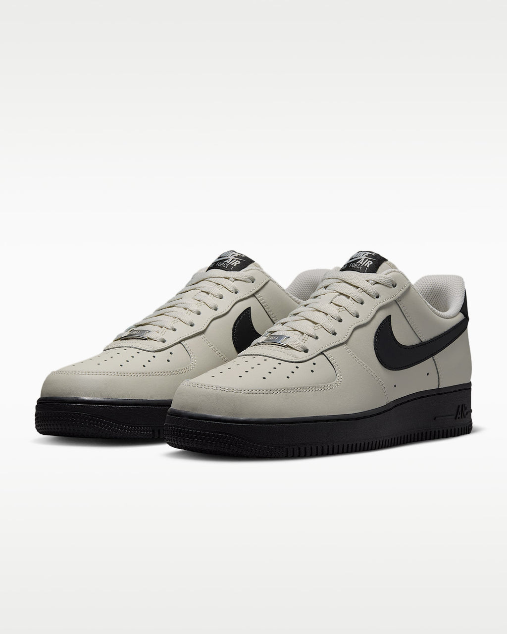 Nike Air Force 1 '07 Light Bone Black Swoosh Sneakers