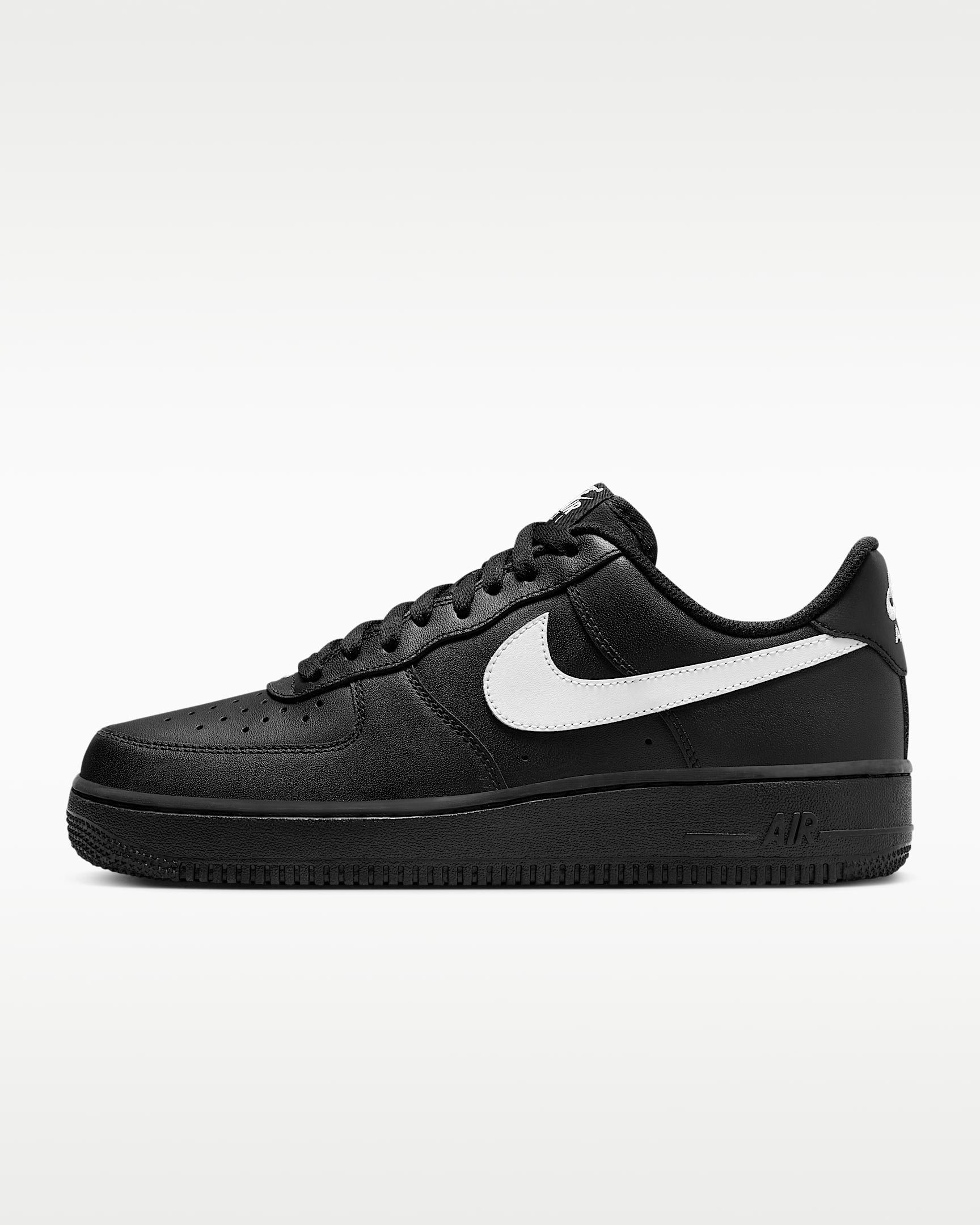 Nike Air Force 1 '07 Black Leather White Swoosh Sneakers