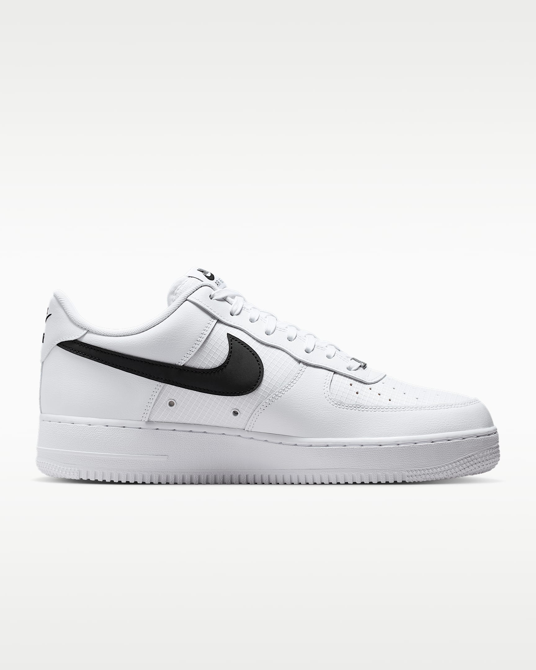 Nike Air Force 1 '07 LV8 White Grid Texture Black Swoosh Sneakers