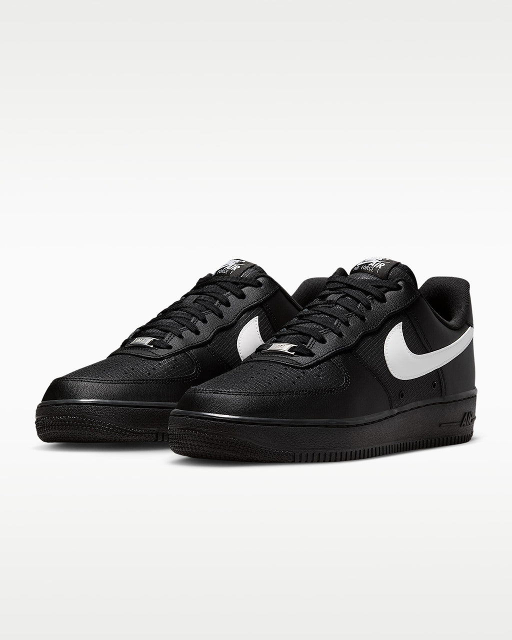 Nike Air Force 1 '07 LV8 Black Grid Texture White Swoosh Sneakers