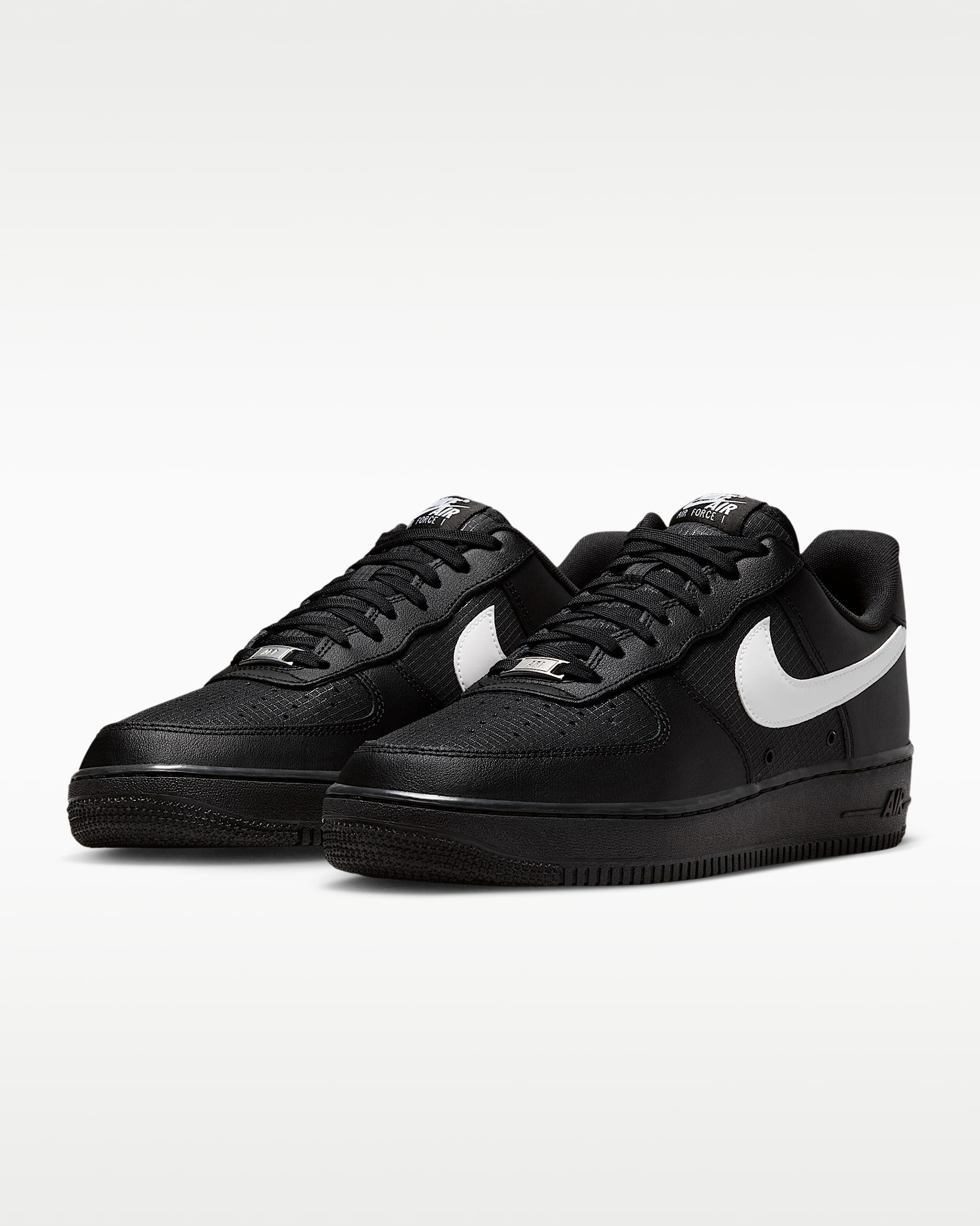 Nike Air Force 1 '07 LV8 Black Grid Texture White Swoosh Sneakers
