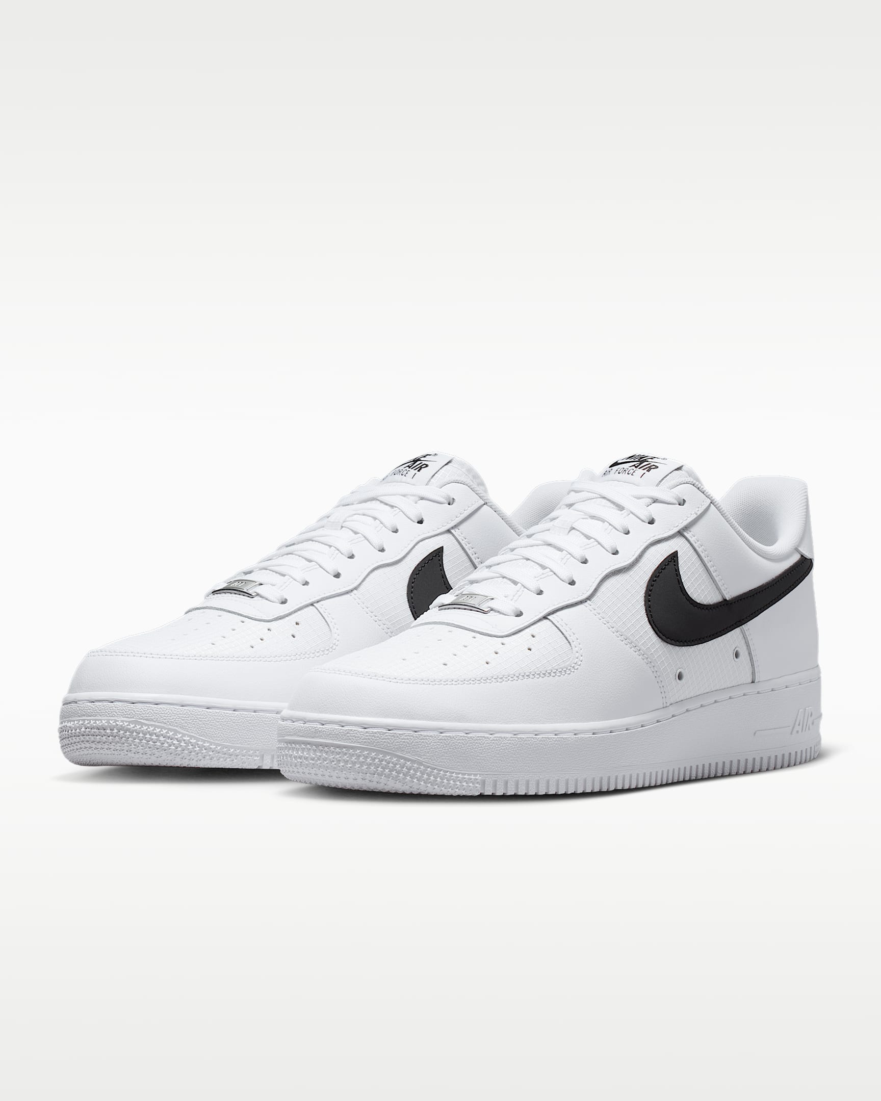 Nike Air Force 1 '07 LV8 White Grid Texture Black Swoosh Sneakers