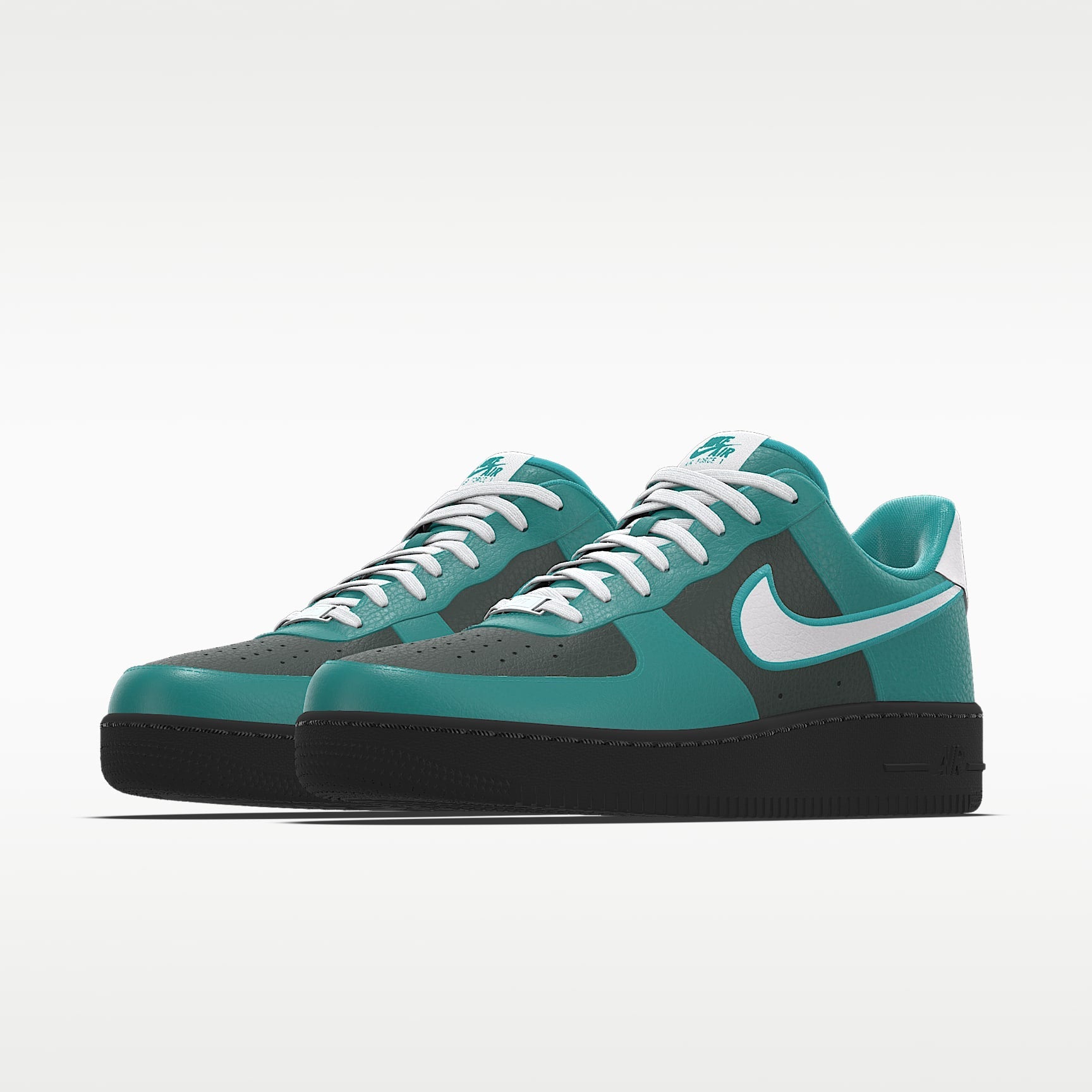 Nike Air Force 1 '07 Teal Dark Green White Swoosh Black Sole Sneakers