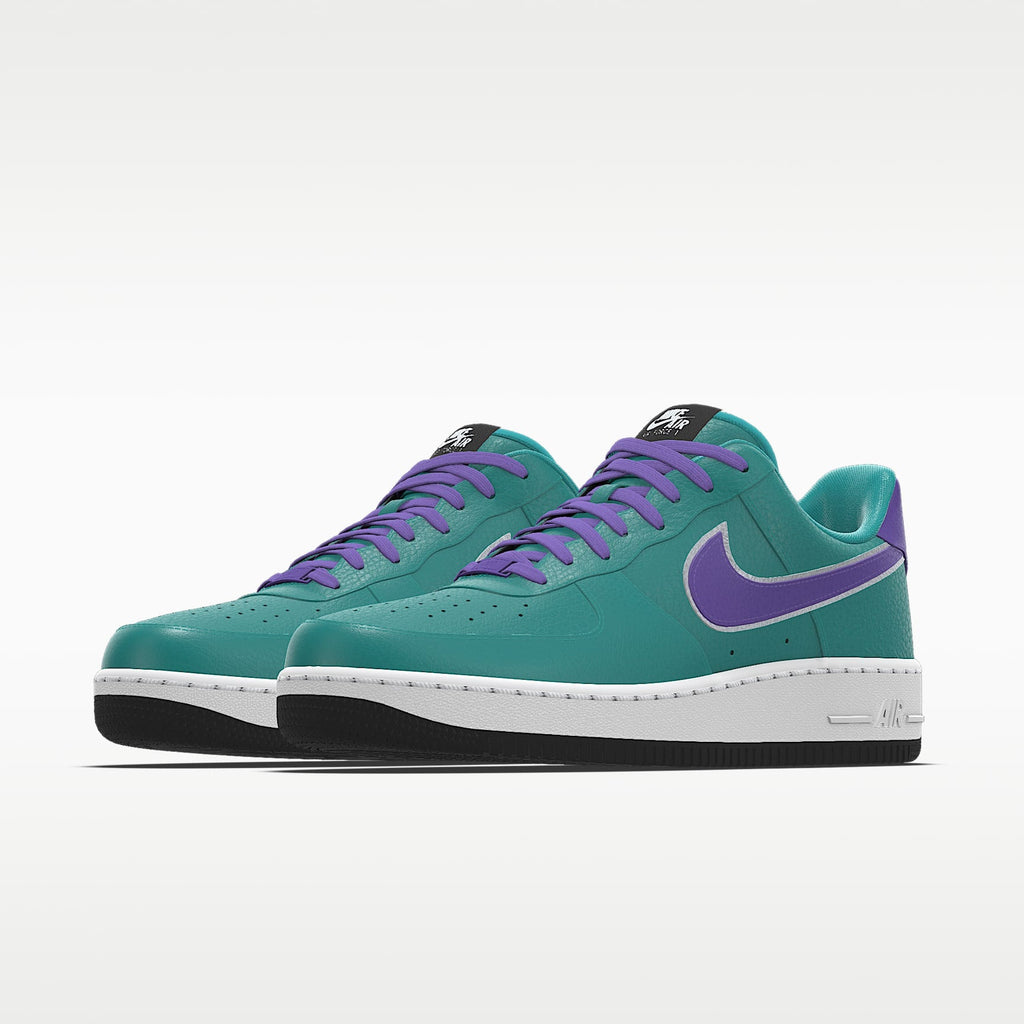 Nike Air Force 1 '07 Teal Purple Silver Outline Swoosh Sneakers