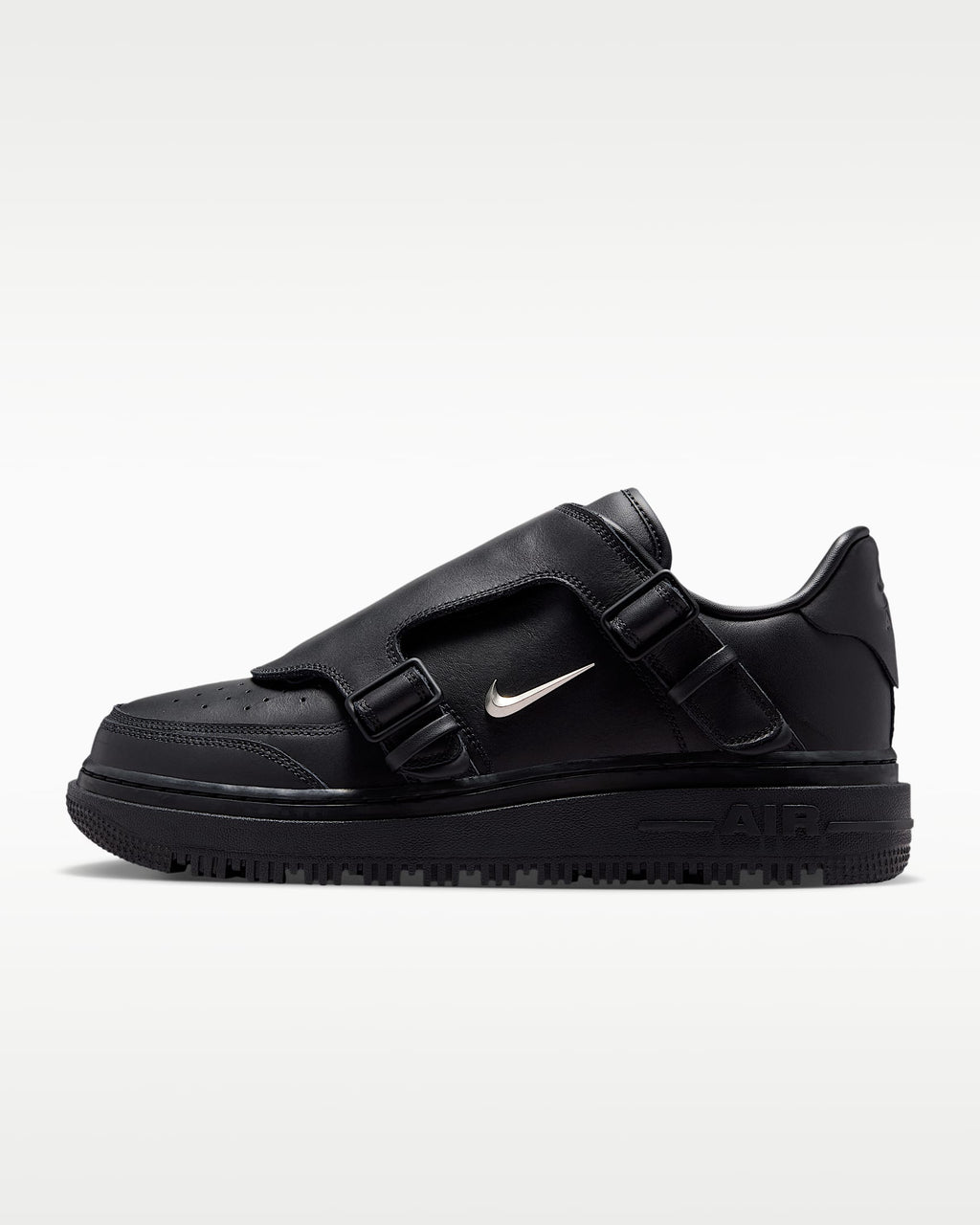 Nike Air Force 1 '07 Black Double Strap Metal Swoosh Sneakers