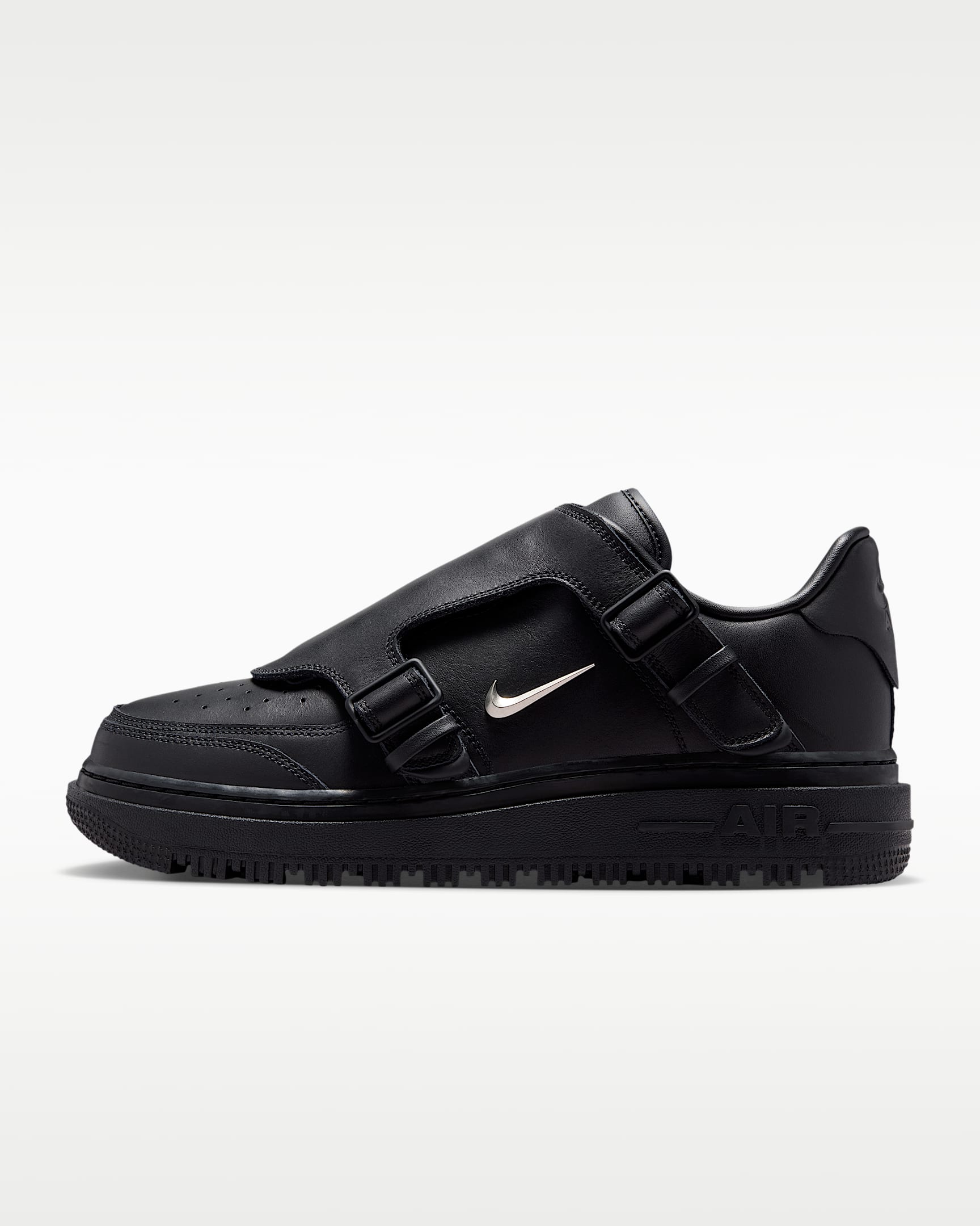 Nike Air Force 1 '07 Black Double Strap Metal Swoosh Sneakers