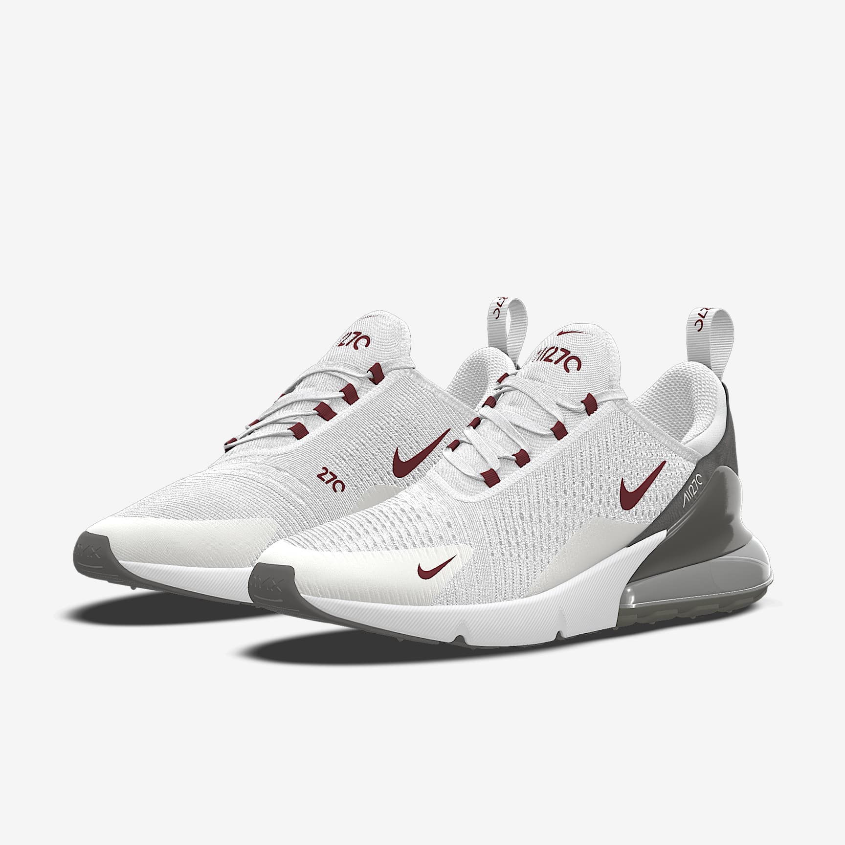 Nike Air Max 270 By You – White/Burgundy/Dark Grey Custom Sneaker