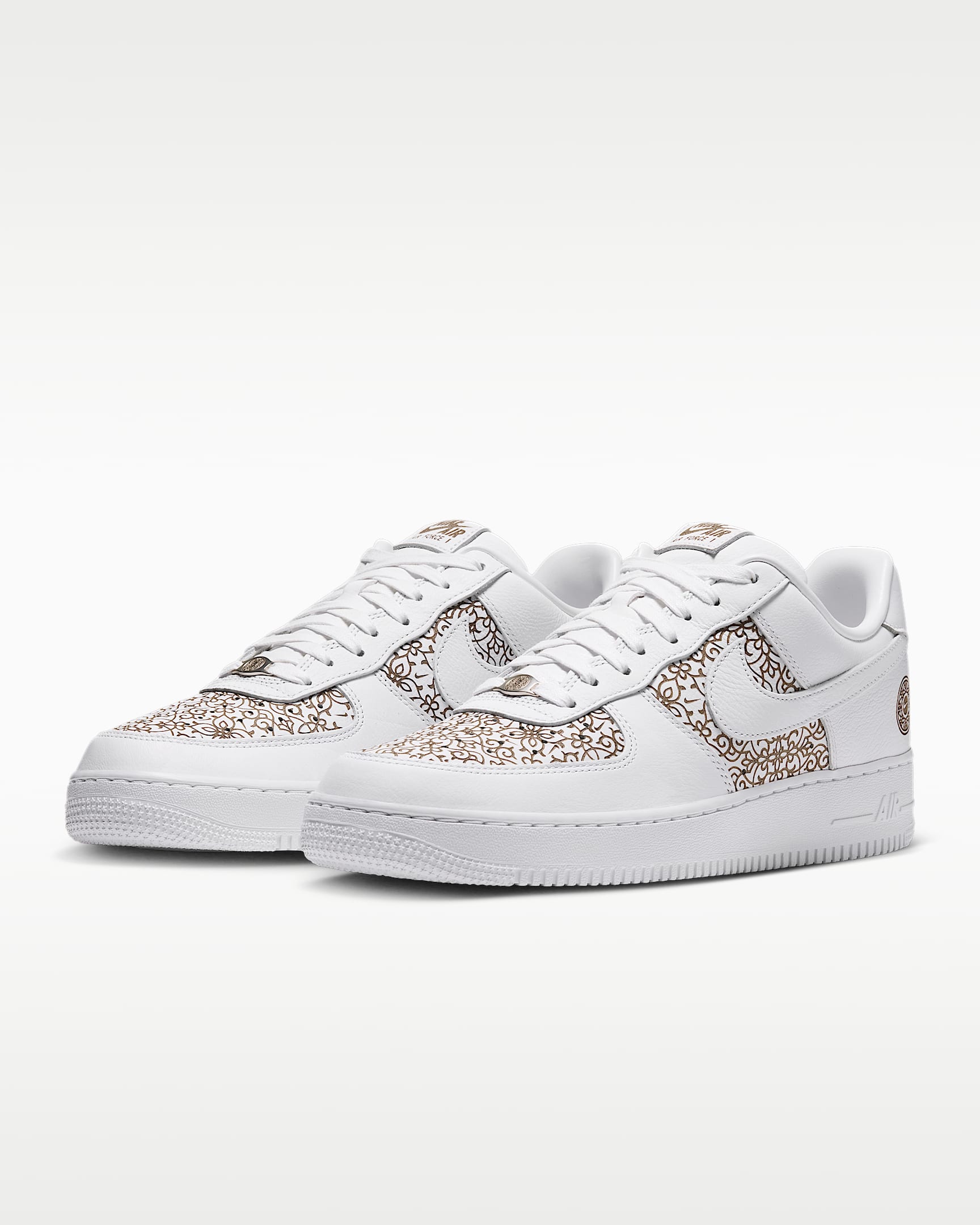 Nike Air Force 1 '07 White Gold Floral Ornate Print Sneakers