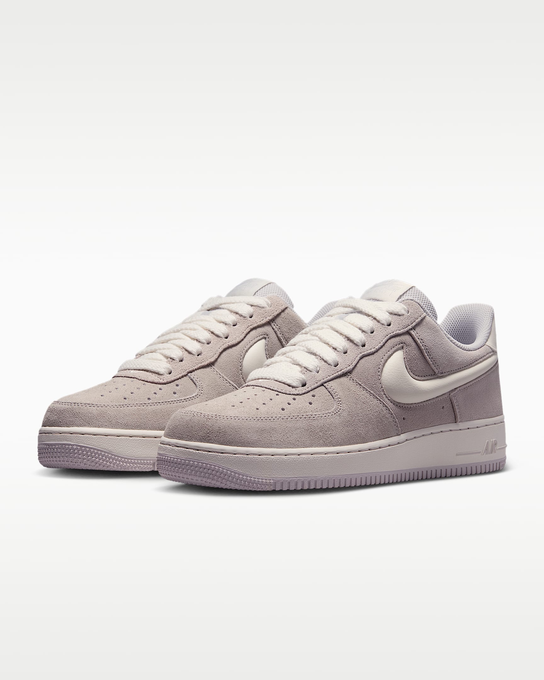 Nike Air Force 1 '07 Light Lavender Suede Off-White Swoosh Sneakers