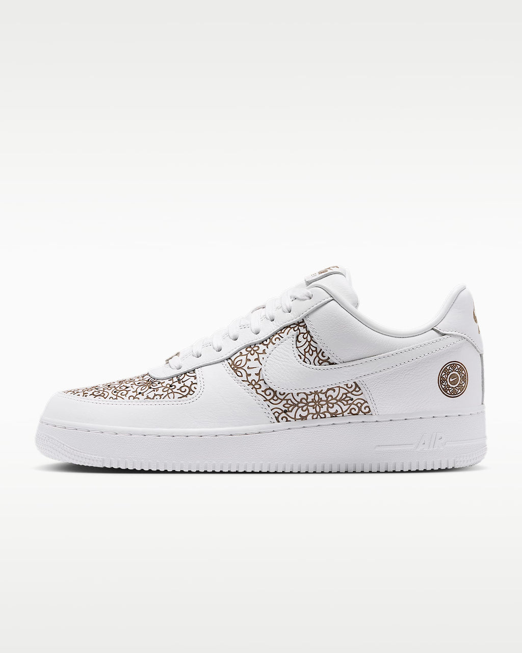 Nike Air Force 1 '07 White Gold Floral Ornate Print Sneakers