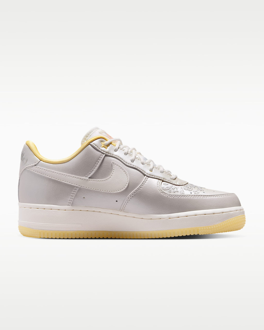 Nike Air Force 1 '07 Silver Gold Iridescent Swoosh Gum Sole Sneakers