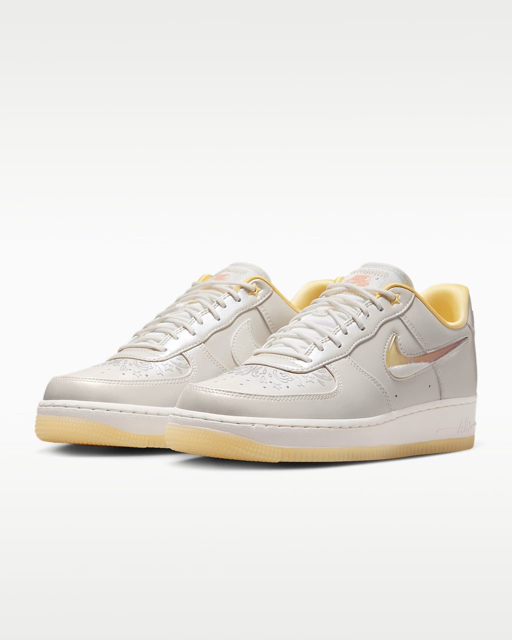 Nike Air Force 1 '07 Silver Gold Iridescent Swoosh Gum Sole Sneakers