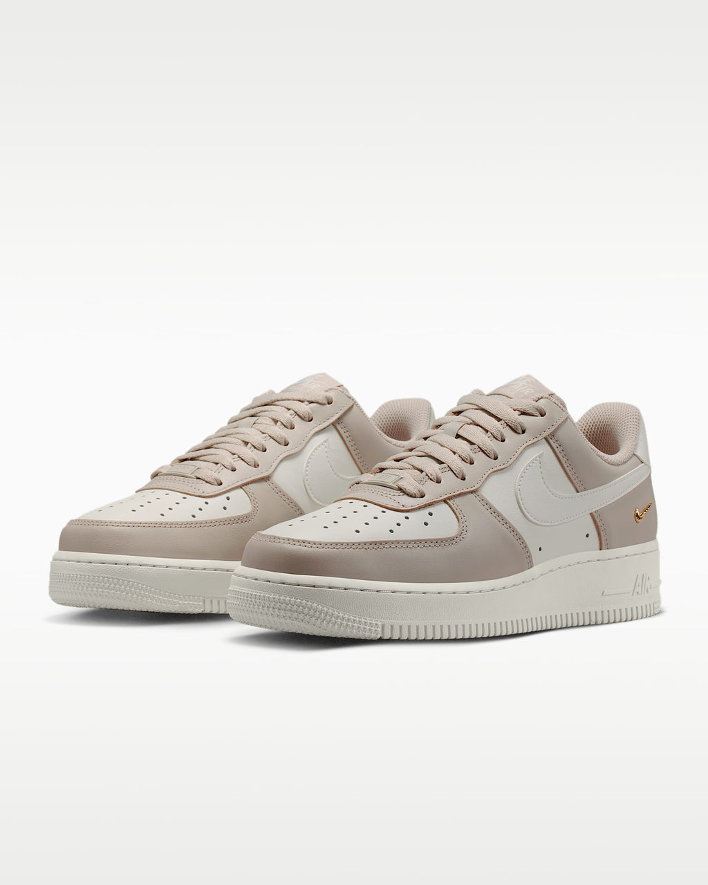 Nike Air Force 1 '07 Beige Cream Mini Gold Swoosh Sneakers