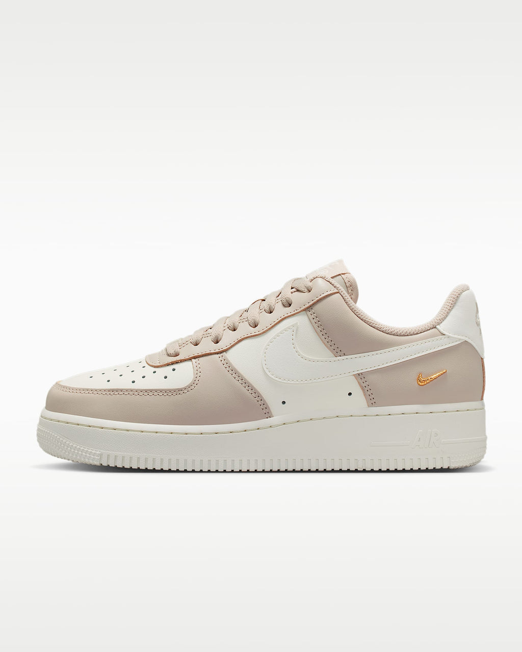 Nike Air Force 1 '07 Beige Cream Mini Gold Swoosh Sneakers