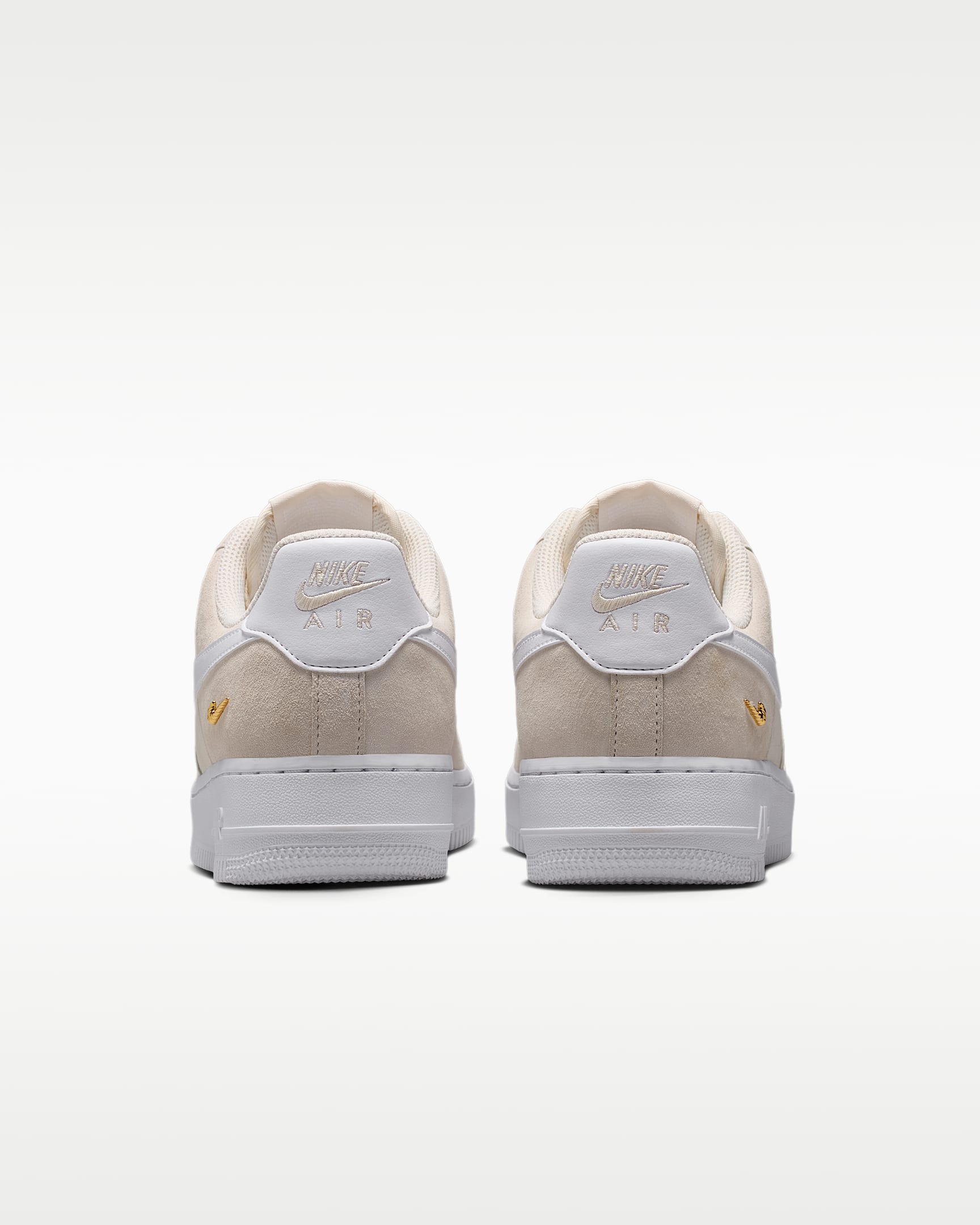Nike Air Force 1 '07 Beige Suede White Mini Gold Swoosh Sneakers