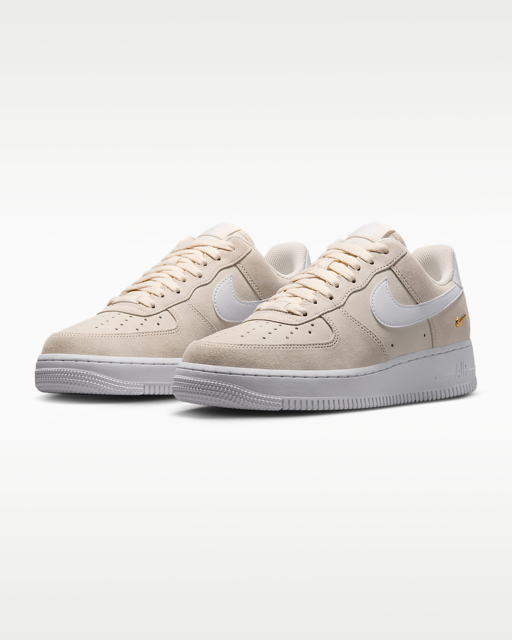Nike Air Force 1 '07 Beige Suede White Mini Gold Swoosh Sneakers