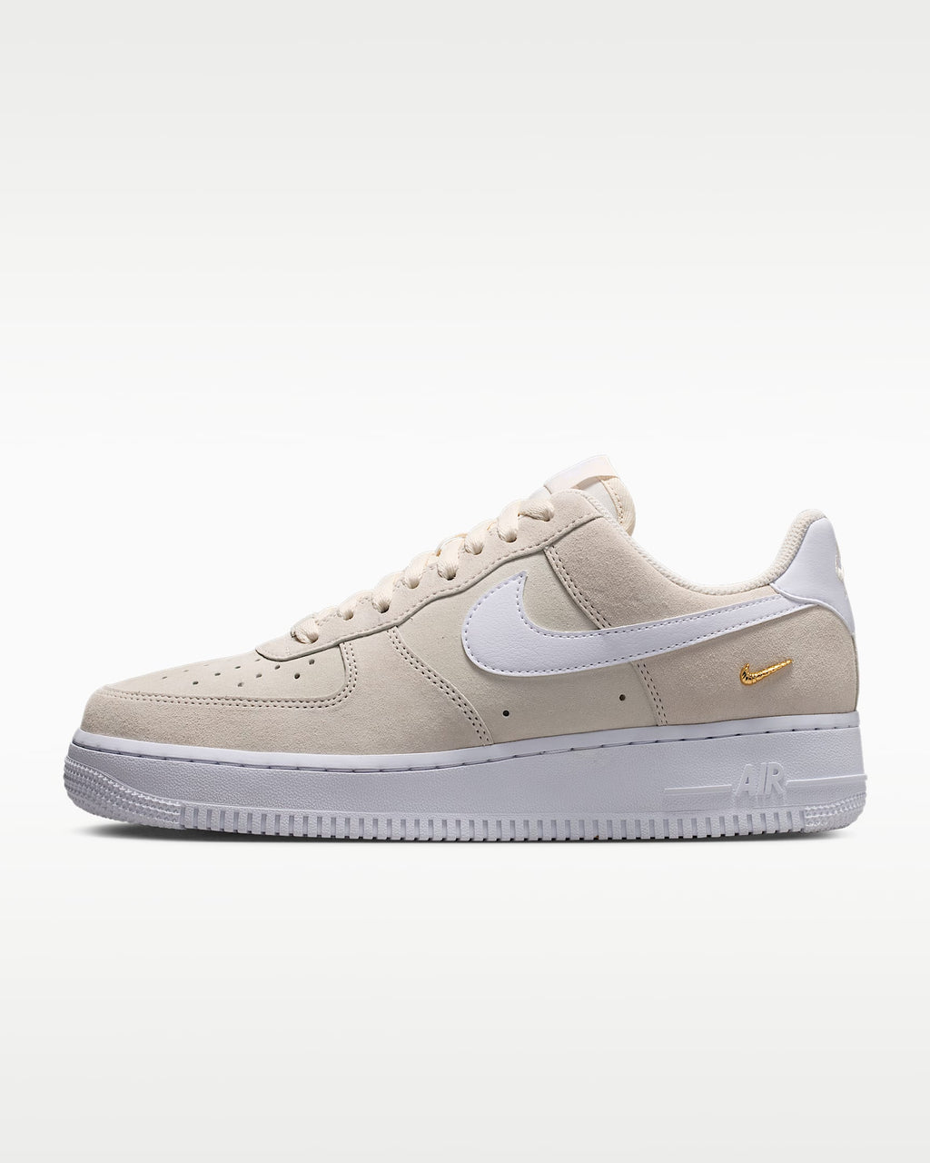 Nike Air Force 1 '07 Beige Suede White Mini Gold Swoosh Sneakers