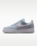 Nike Air Force 1 '07 Light Blue Lavender Suede Gold Mini Swoosh Sneakers