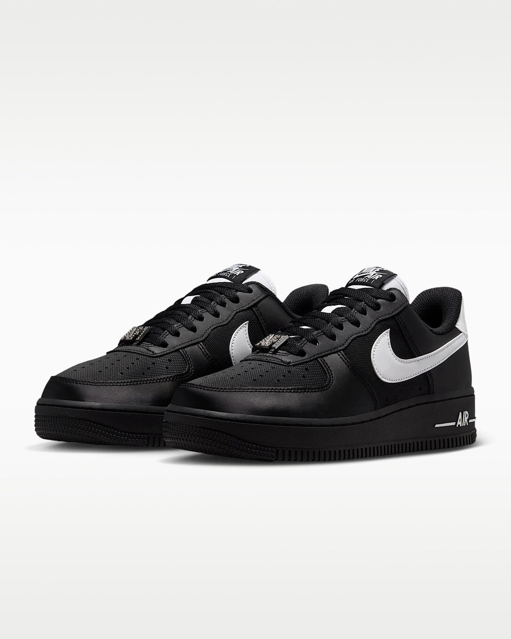 Nike Air Force 1 '07 Black Satin White Swoosh Sneakers
