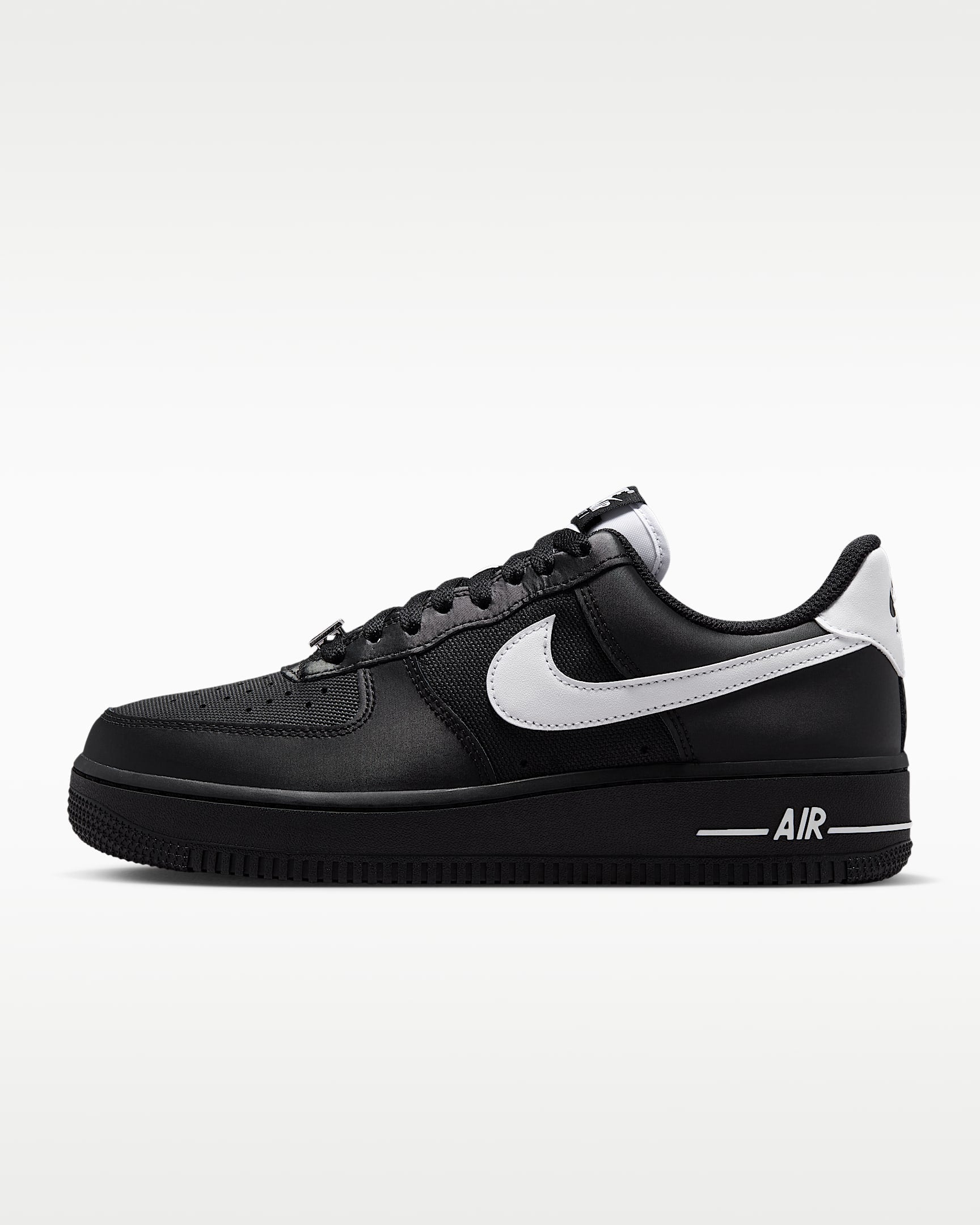 Nike Air Force 1 '07 Black Satin White Swoosh Sneakers