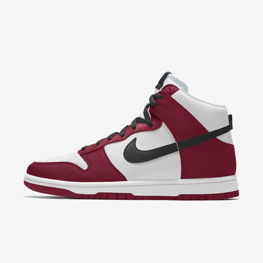 Nike Dunk High White Burgundy Red Black Swoosh Sneakers