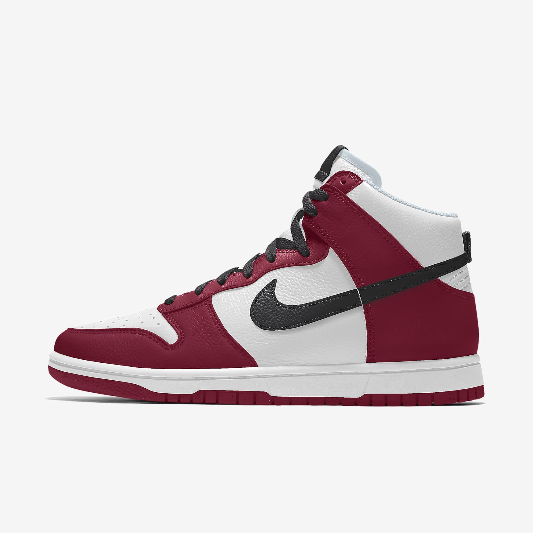 Nike Dunk High White Burgundy Red Black Swoosh Sneakers