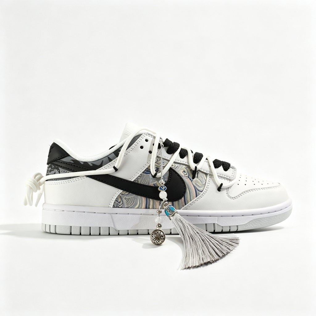 Nike Dunk Low 'Eastern' – Custom White & Black Chinese-Style Pattern Deconstructed Sneakers