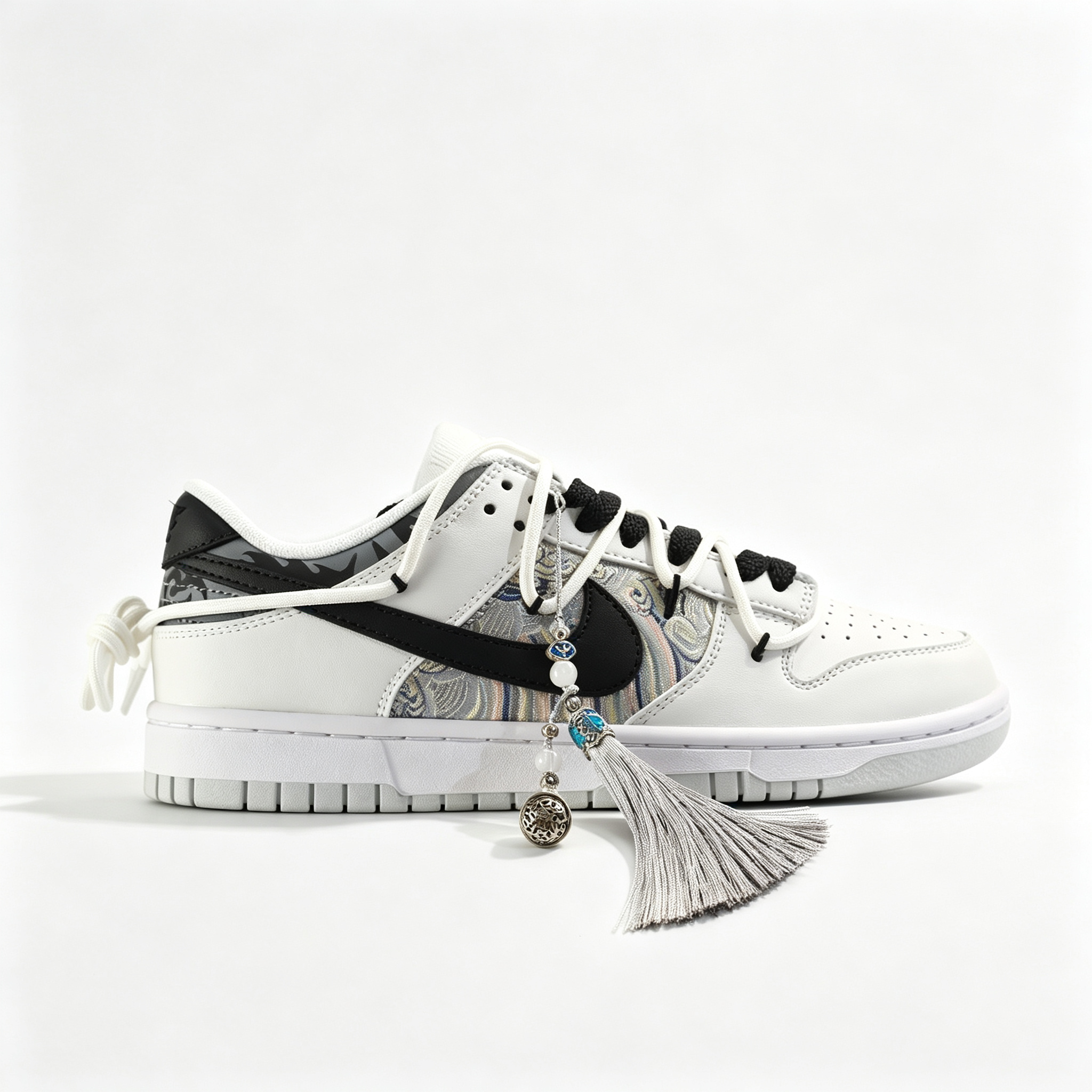 Nike Dunk Low 'Eastern' – Custom White & Black Chinese-Style Pattern Deconstructed Sneakers