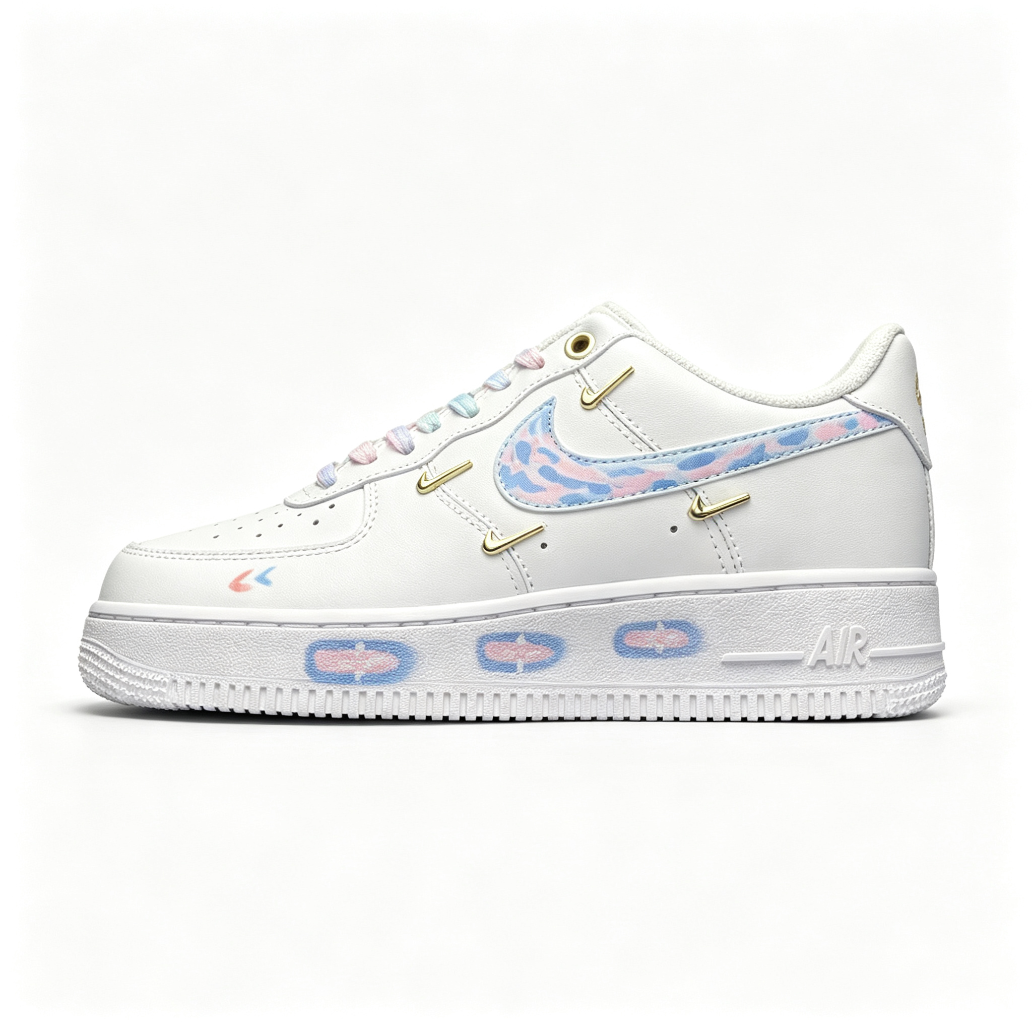 Nike Air Force 1 '07 Low Custom — Multi Mini Gold Swoosh | Pastel Camo