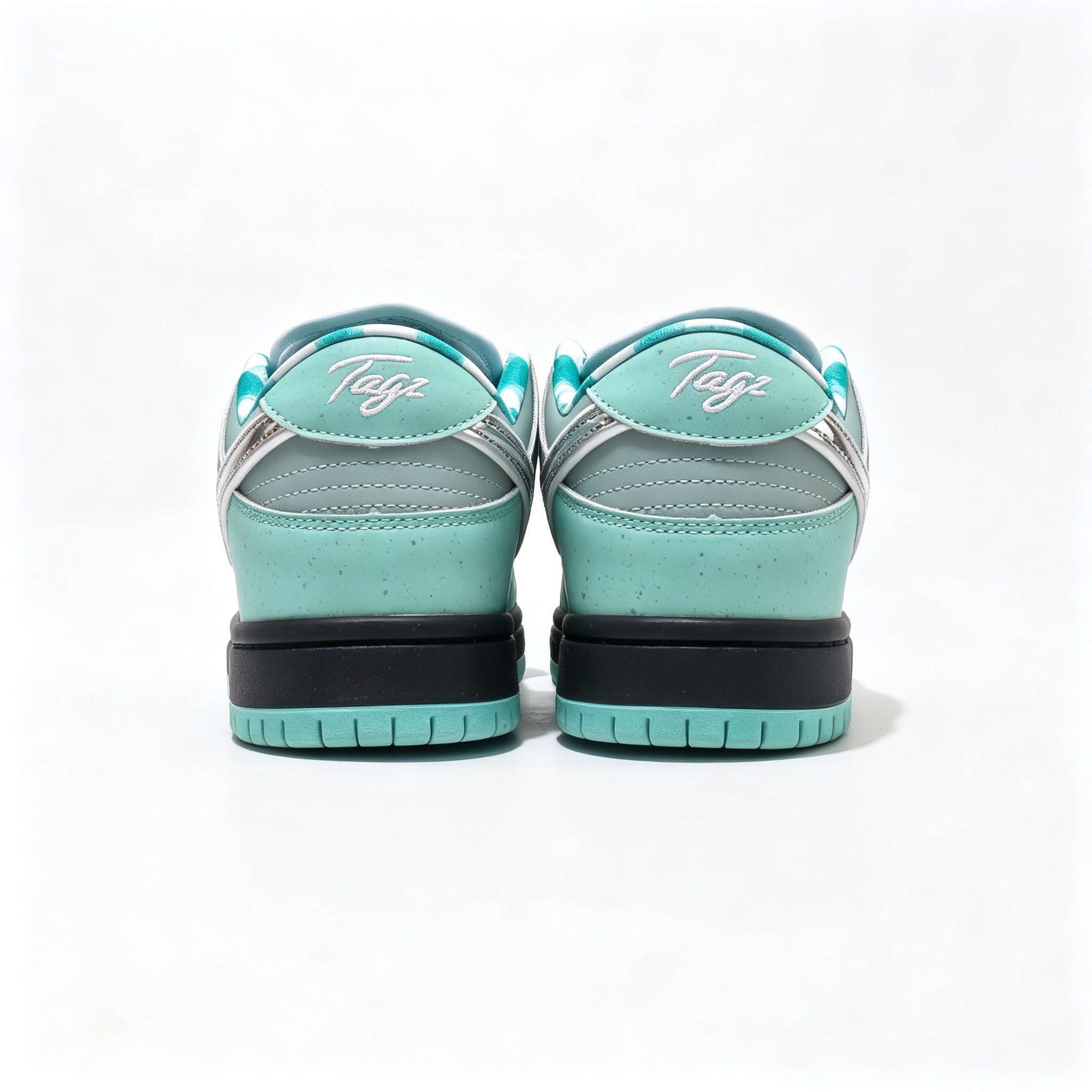 Nike Dunk Low Custom — Tiffany Mint / Silver / Double Swoosh / Black Midsole