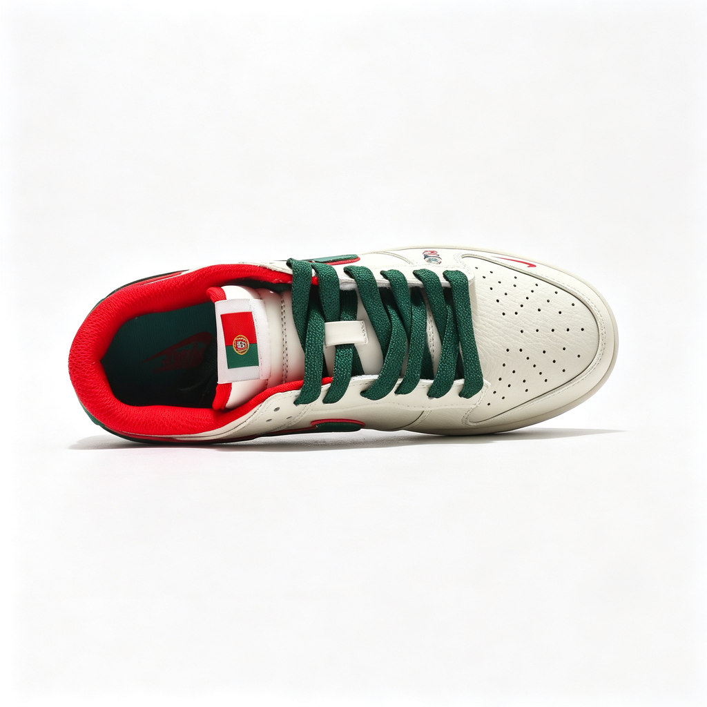 Nike Dunk Low 'World Cup' – Custom Off-White, Green Swoosh & Red Trim Sneakers