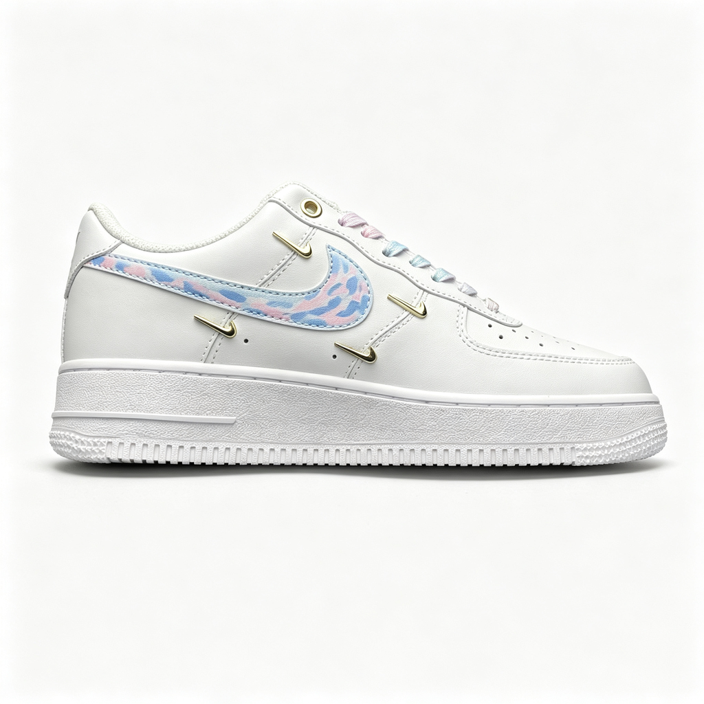 Nike Air Force 1 '07 Low Custom — Multi Mini Gold Swoosh | Pastel Camo