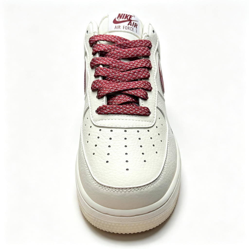 Nike Air Force 1 '07 Low Custom – Sail / Burgundy Double Swoosh & Gradient Outsole