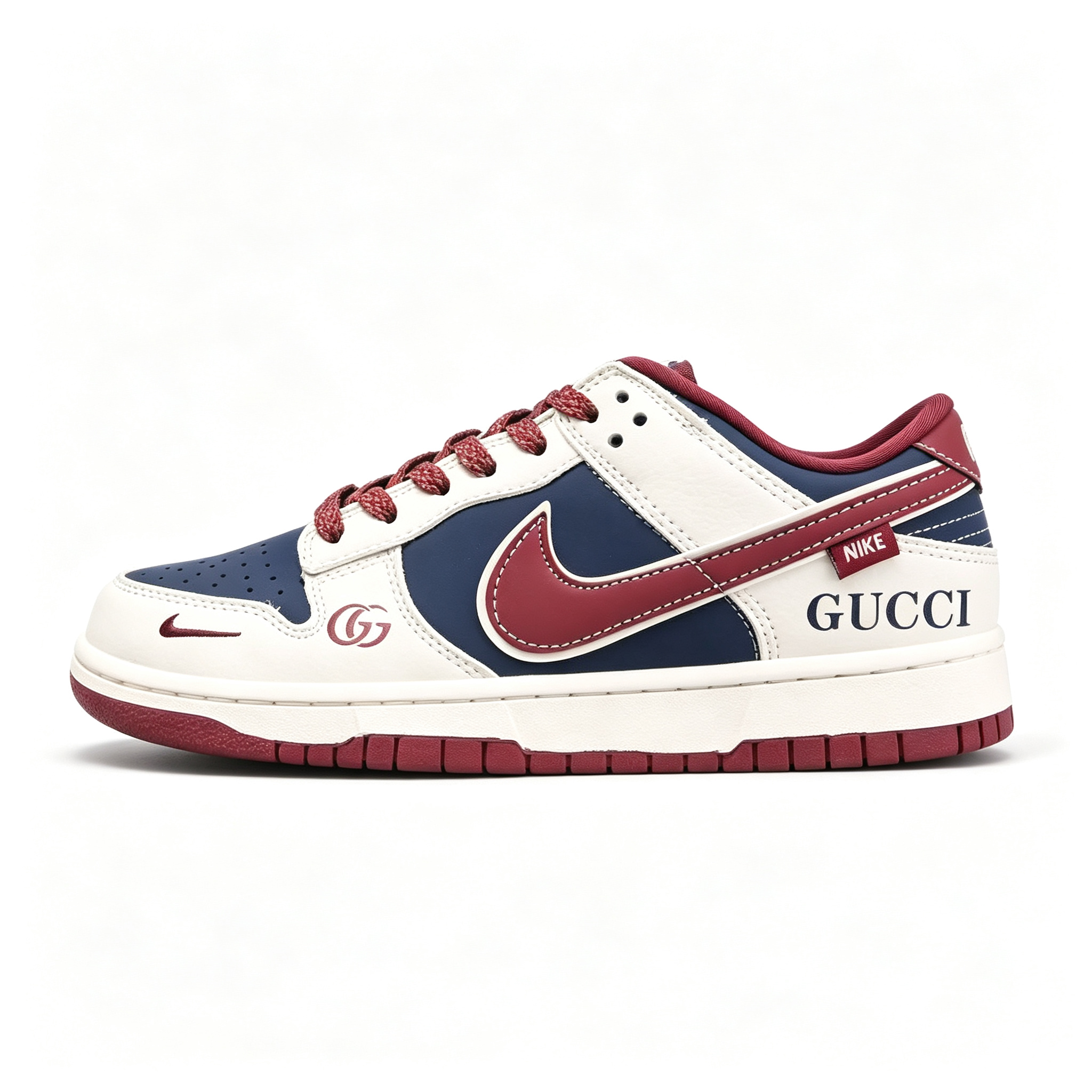 Nike Dunk Low Custom | Off-White Navy & Burgundy GG Print Low-Top Sneakers